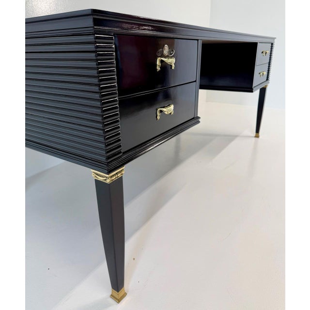 Italian Art Deco Black Lacquer and Brass Desk by Paolo Buffa for La Permanente Mobili Cantù, 1950s For Sale - Image 11 of 16