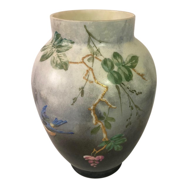 Hand Painted Opaline Glass Vase Attributed to Baccarat For Sale