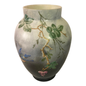 Hand Painted Opaline Glass Vase Attributed to Baccarat