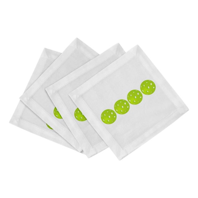 Pickelballs Acid Green Cotton Sateen Cocktail Napkins, Set of 12 For Sale