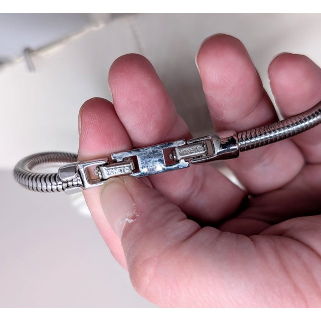 Silver Vintage 1980s Signed Monet Deco Style Rhodium Plated Collar Necklace For Sale - Image 8 of 9