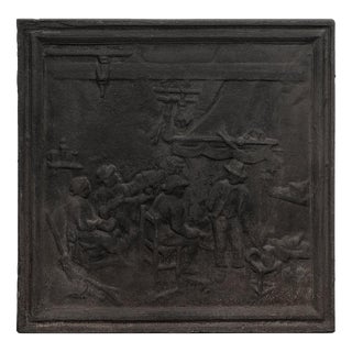 Antique French Cast Iron Fireback For Sale