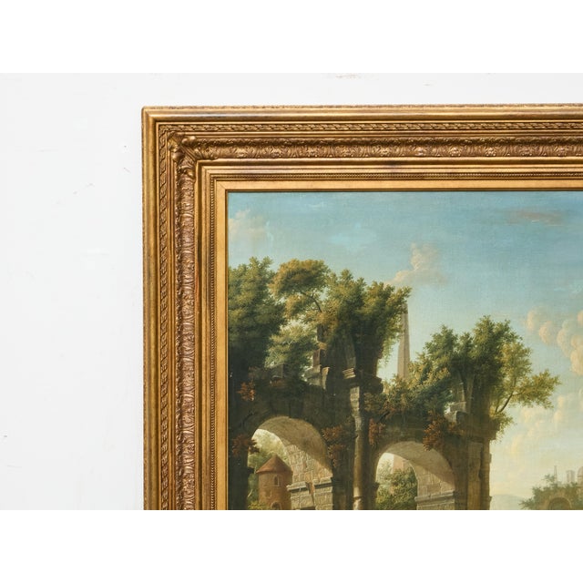 19th-Century Italian Oil on Canvas Classical Landscape with Arch Bridge Ruin For Sale In Atlanta - Image 6 of 12