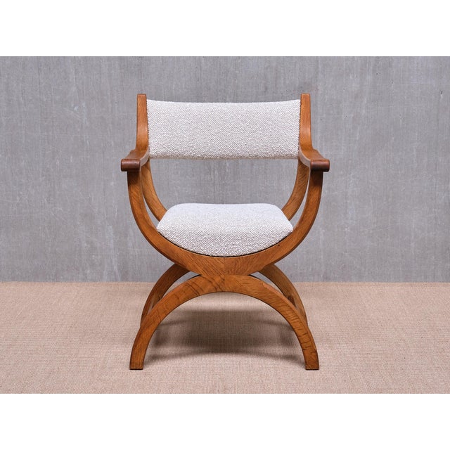 Mid-Century Modern Kurul Armchair in Oak and Rubelli Bouclé by Henning Kjærnulf, Denmark, 1960s For Sale - Image 3 of 15