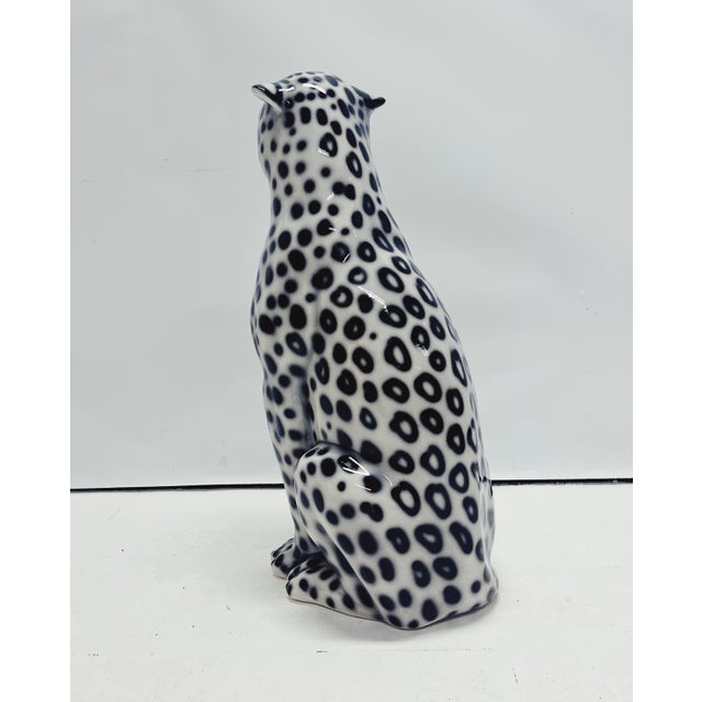 Black White Leopard Statue in Ceramic by Ceramic Boxer For Sale - Image 8 of 8