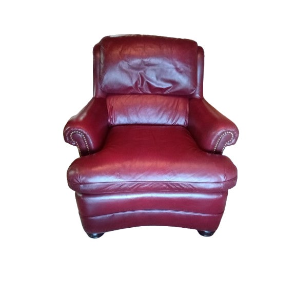 1970s Hancock and Moore Nail Head Leather Chair and Ottoman For Sale - Image 9 of 9