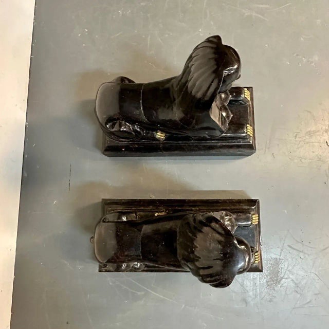 Pair of Maitland Smith Tessellated Egyptian Seated Sphinxes, Entryway For Sale - Image 11 of 12