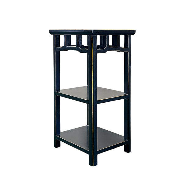 Asian Oriental Black Lacquer Rectangular Wood Plant Stand Pedestal Table For Sale - Image 3 of 10
