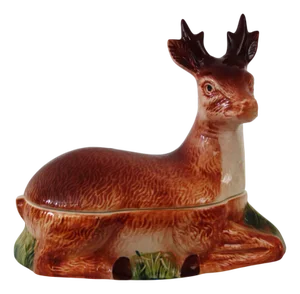 Deer Terrine in Majolica by Michel Caugant, France, 1950s