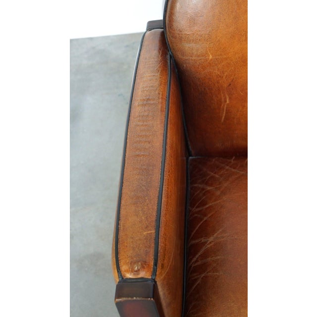 Wood Art Deco Club Chair in Cognac-Colored Leather For Sale - Image 7 of 17
