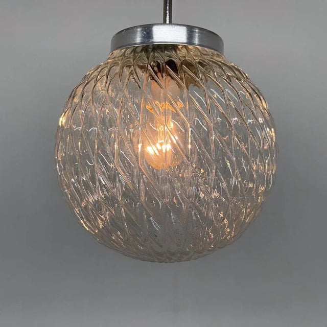 1970s Mid-Century Czechoslovakian Clear Glass Ball Pendant Light, 1970s For Sale - Image 5 of 10
