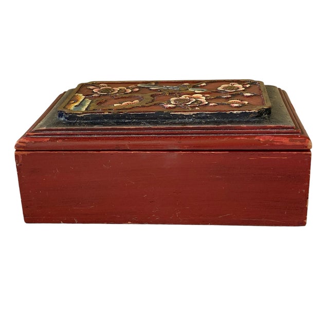 Red Vintage Chinese Wooden Box 9" W For Sale - Image 8 of 8