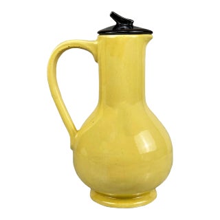 Mid-Century Farmhouse Yellow Stoneware Carafe Pitcher by McCoy For Sale