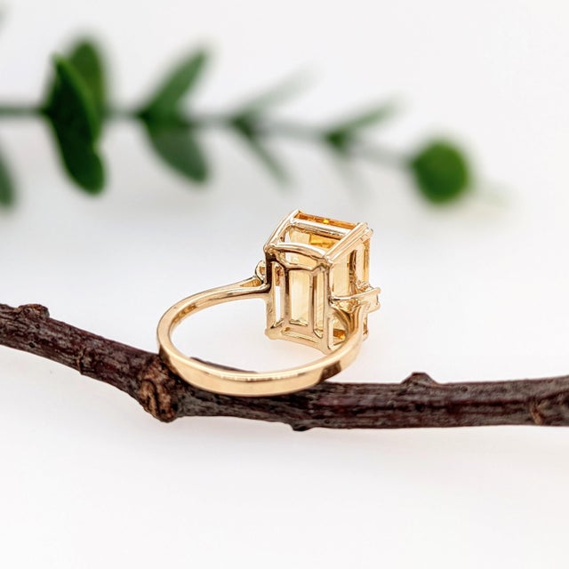 Orange 7ct Citrine Ring w Earth Mined Diamonds in Solid 14K Yellow Gold EM 14x10mm For Sale - Image 8 of 10