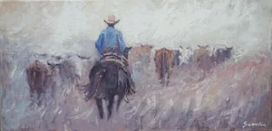 Sean Wu Original Oil Painting of Cowboy