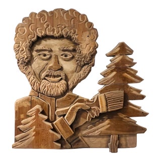 Bob Ross - Wood Homage Portrait of the Artist Bob Ross For Sale