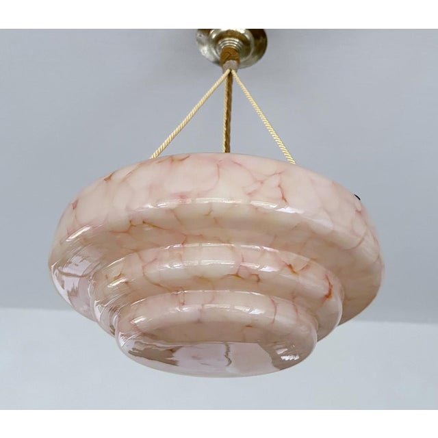 Art Deco Pendant Light in Pink Marble Glass, 1930s For Sale - Image 9 of 14