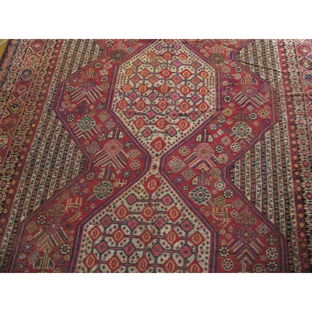1900s Ivory Red Geometric Tribal Antique Persian Ghashgaie Gallery Rug 6'3" X 11'8" Handknotted Wool Carpet For Sale - Image 11 of 11