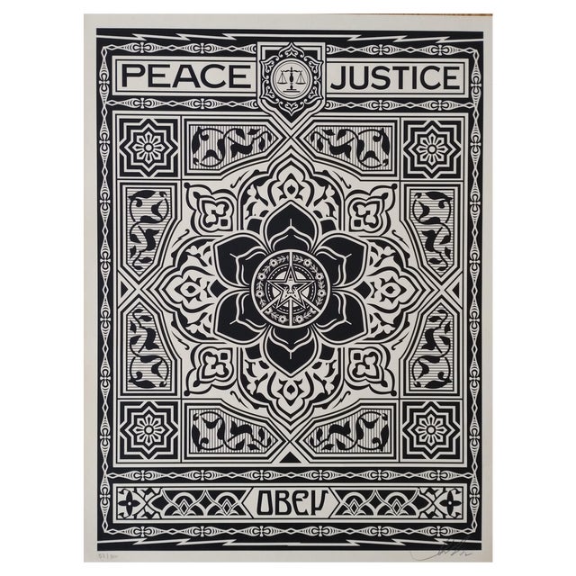 Shepard Fairey (Obey), Peace and Justice Ornament Black, 2012, Screenprint For Sale