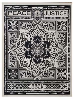 Shepard Fairey (Obey), Peace and Justice Ornament Black, 2012, Screenprint