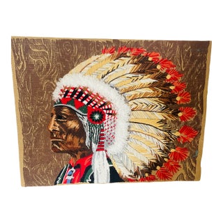 Native American Embroidered Portrait Folk Art Textile Art For Sale