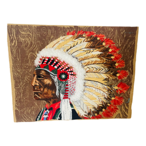 Native American Embroidered Portrait Folk Art Textile Art