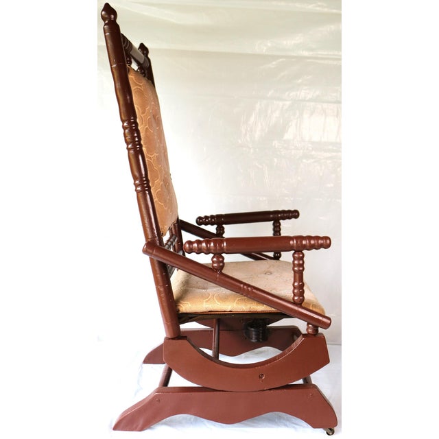 Brown Antique Upholstered Oak Platform Rocker / Spring Rocker ~ Circa 1915 For Sale - Image 8 of 12