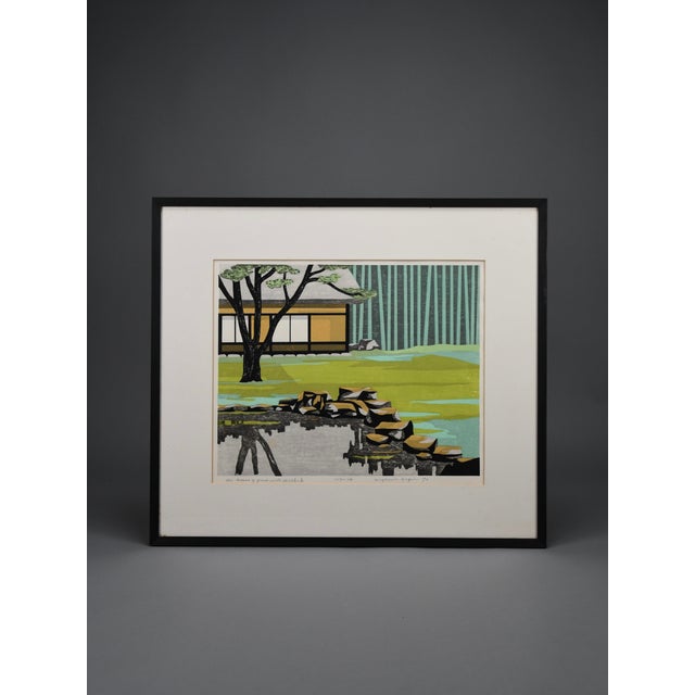 Glass Kyoshi Nagai, Landscape Composition, 1972, Woodblock Print, Framed For Sale - Image 7 of 13
