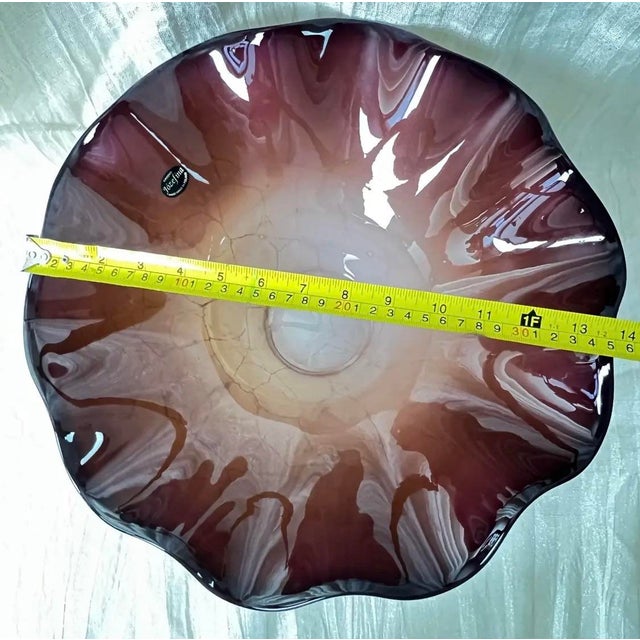 Contemporary Józefina Krosno Hand-Blown Maroon & Champagne Art Glass Centerpiece Bowl For Sale - Image 3 of 9