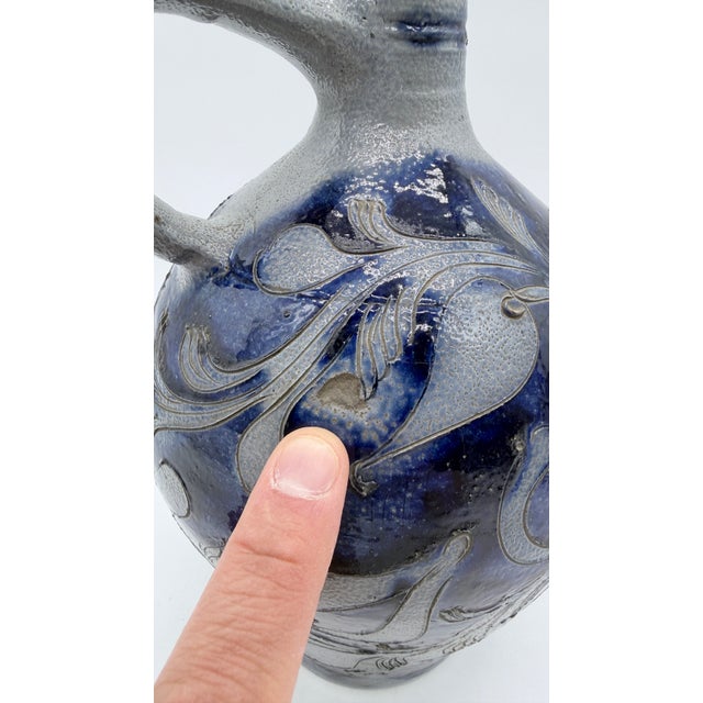 Antique German Westerwald Blue Incised Stoneware Jug, Circa 19th Century For Sale - Image 12 of 17