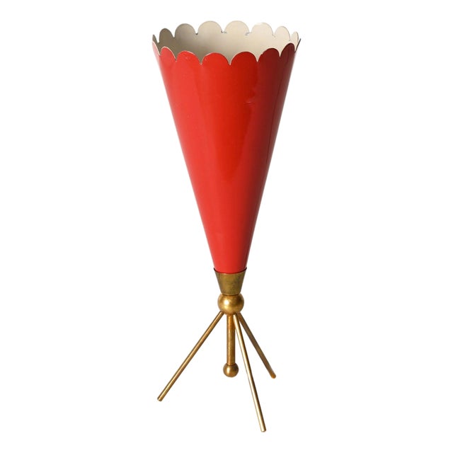 Large Vintage Tripod Table Lamp in Brass and Red Metal from Stilnovo, 1950s For Sale