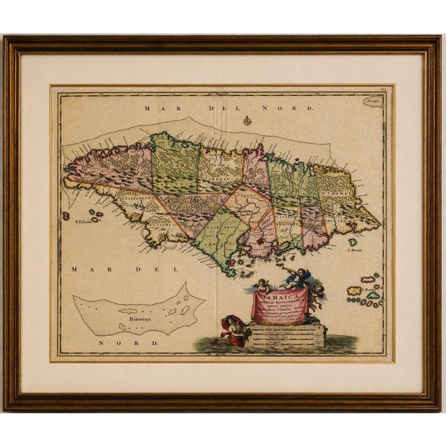Antique hand-colored map of jamaica and the caribbean, circa 1680 a large and highly decorative 17th-century map of...