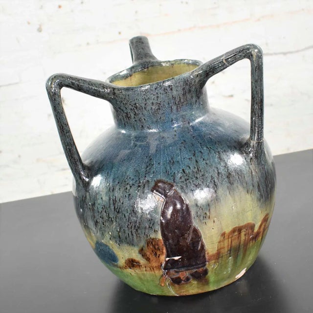 Vintage Art Nouveau Flemish Earthenware Three Handled Vase Marked LMV by Leo Maes Vereenooghe For Sale - Image 4 of 12