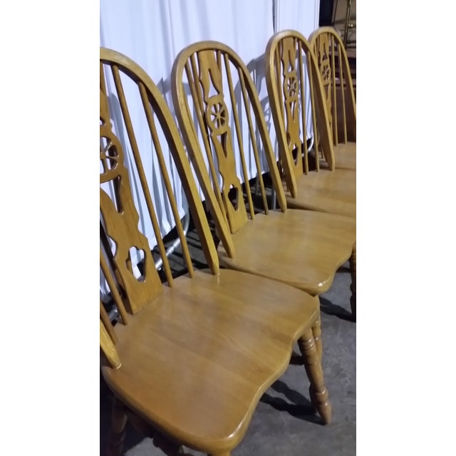 Windsor Oak Dining Room Chairs Wagon Wheel Set 4 Chairish