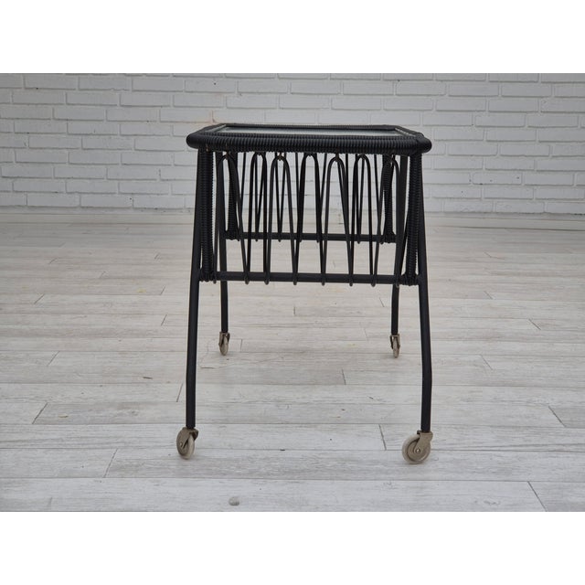 Vintage Scandinavian Side Table in Glass with Brass Wheels, 1970s For Sale - Image 4 of 17