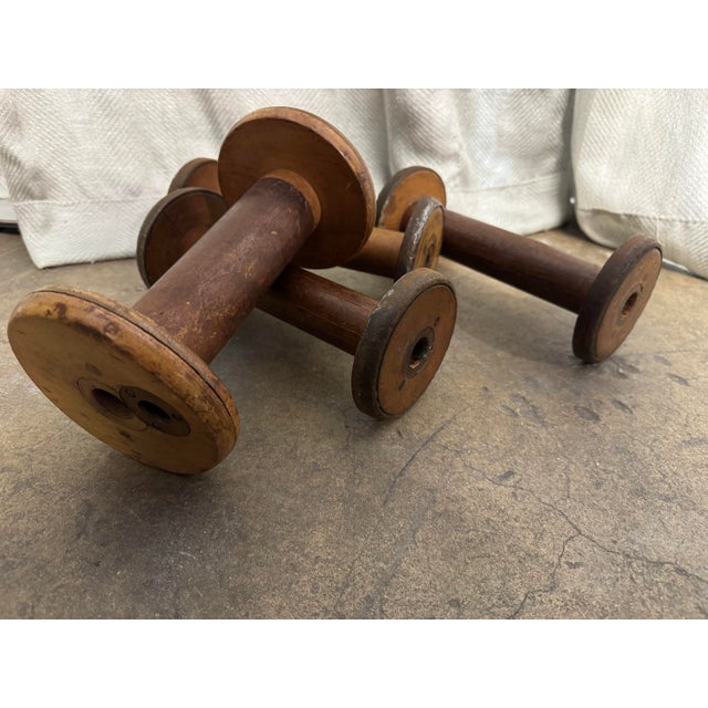 American Antique Wooden Spools, S/4 For Sale - Image 3 of 5