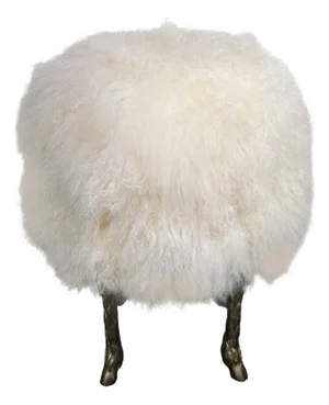 Sheepskin Stool/Ottoman With Cast Brass Sheep Legs