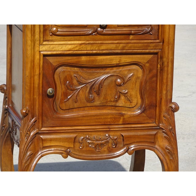 Antique Louis XV Style Walnut Bedside Table with Marble Top, 1950s For Sale - Image 6 of 18