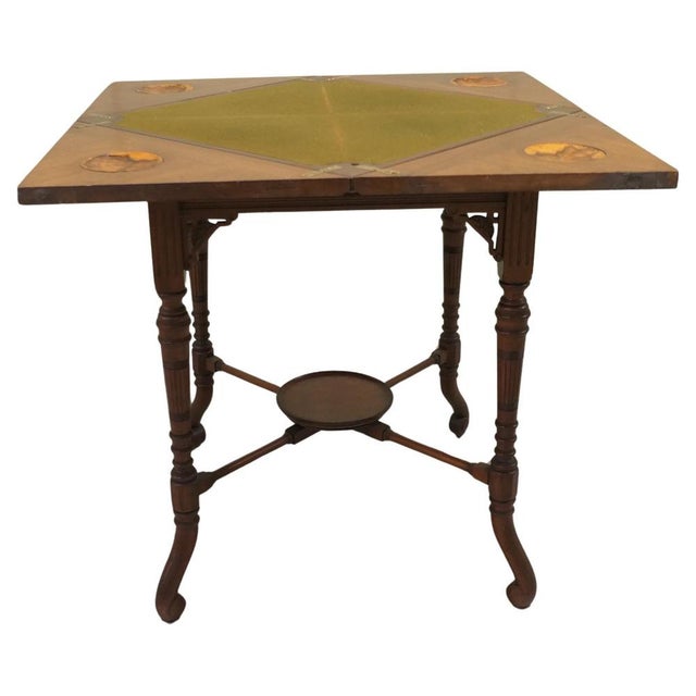 Brown Late Victorian Envelope Card Table with Gaming Wells, 1900s For Sale - Image 8 of 8