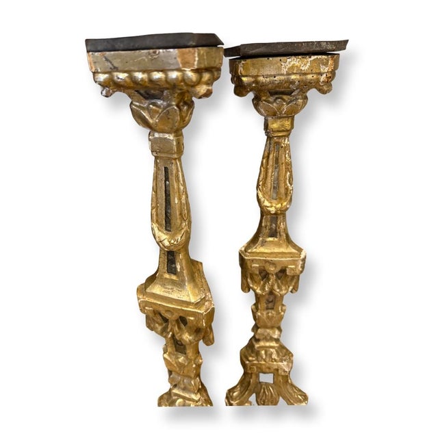 Pair of Italian 18 Century GiltWood and Mirrows add Candlesticks.
