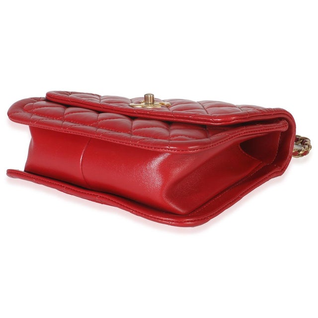 Animal Skin Red Quilted Puffy Calfskin Small Twist Your Buttons Flap Bag For Sale - Image 7 of 10