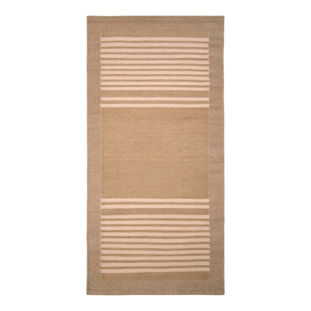 Rug & Kilim’s All-Natural Scandinavian Style Kilim in Beige Brown Geometric Pattern - 3x12 For Sale