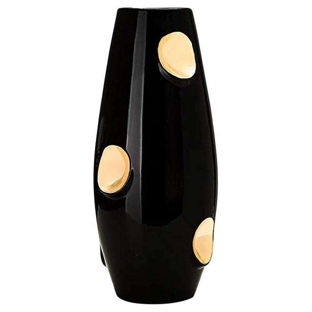 Eye Black Gold Ceramic Vase by Malwina Konopacka For Sale