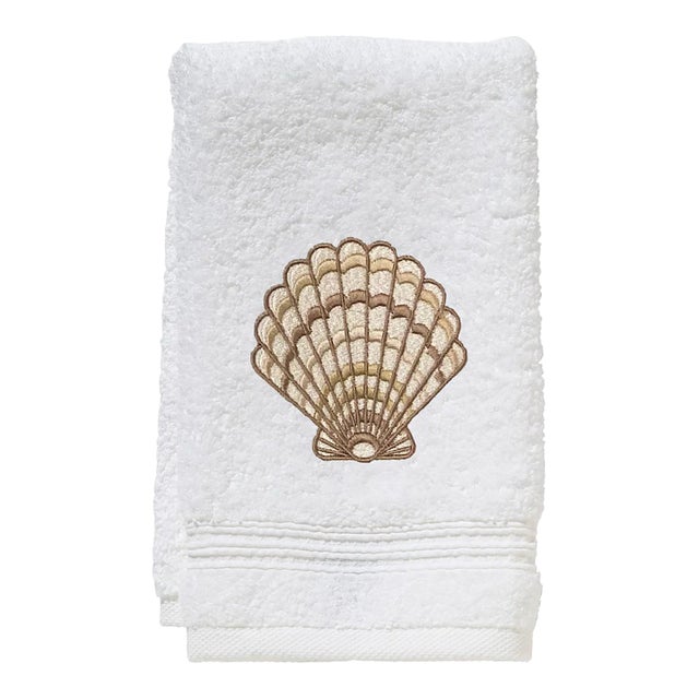 Beige Clam Terry Guest Towel, Embroidered For Sale