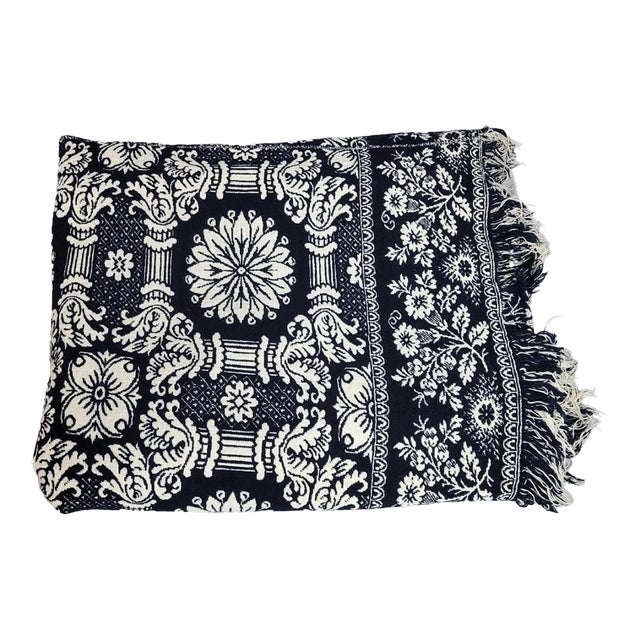 Antique American Reversible Jacquard Coverlet, Wool and Cotton, Dated 1848 For Sale