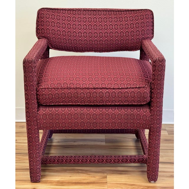 Mid-Century Modern Vintage MCM Burgundy Parsons Style Arm Chair For Sale - Image 3 of 11