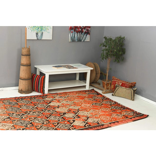 Mid 20th Century Decorative Vintage Turkish Kars Kilim Rug For Sale In Los Angeles - Image 6 of 7