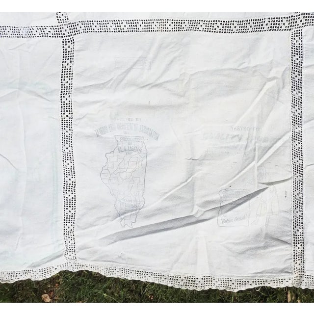 Vintage Rustic Crochet and Feed Sack Bedspread Tablecloth For Sale In Seattle - Image 6 of 7