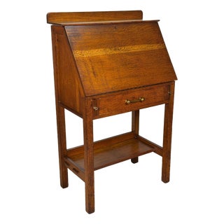 Antique Arts & Crafts Quartersawn Oak Drop Front Secretary Desk For Sale