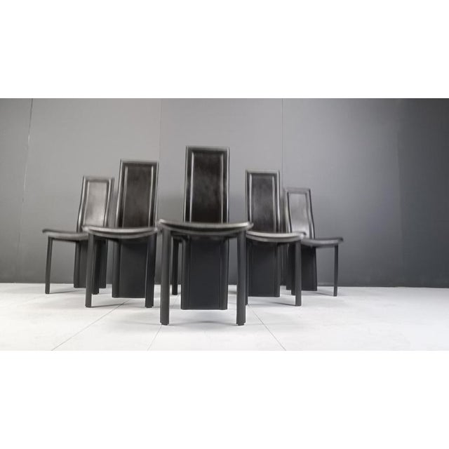 Vintage Black Leather High-Back Dining Chairs, 1980s, Set of 6 For Sale - Image 6 of 11